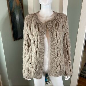 Mirth Cortina Baby Alpaca Blend Chunky Knit Cardigan Camel Beige Fuzzy S Small